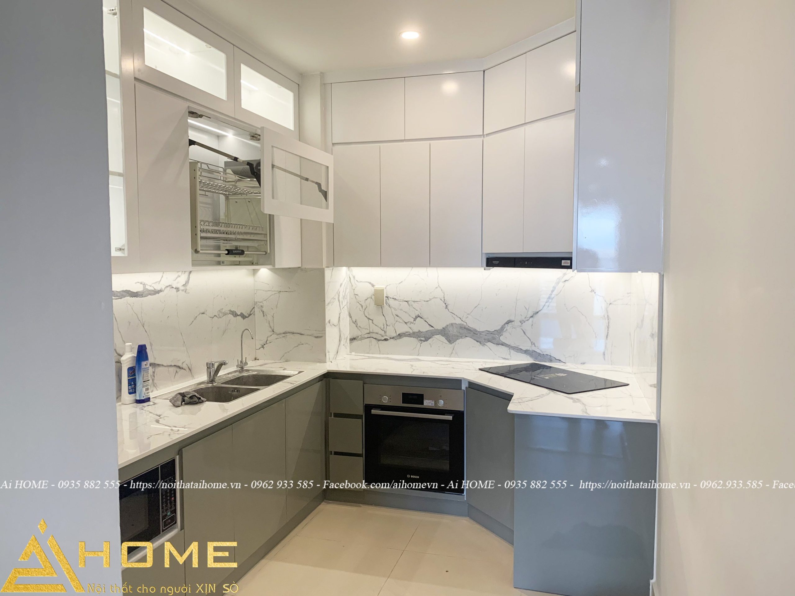 Tủ bếp chữ L đơn giản