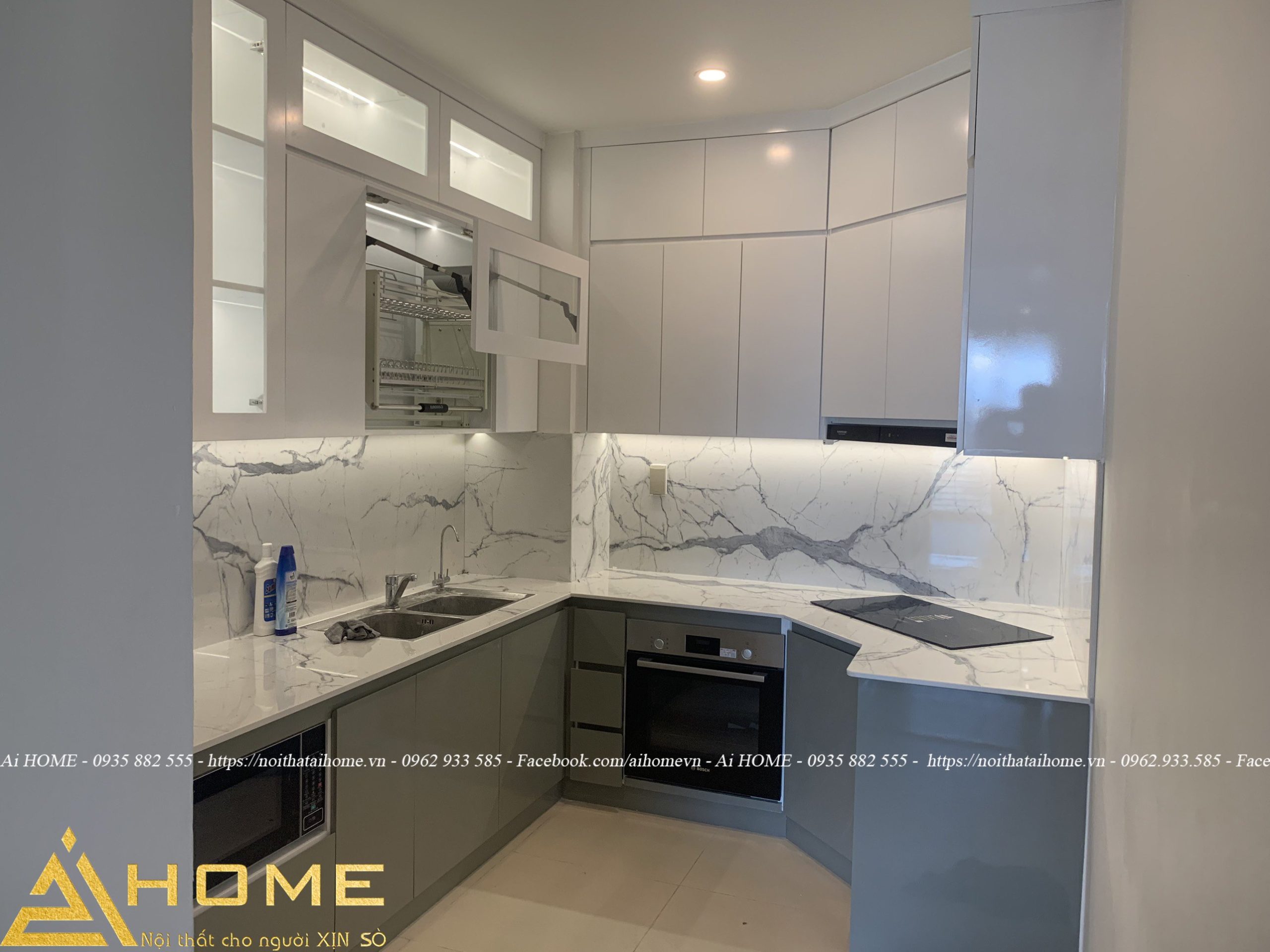 Tủ bếp chữ L đơn giản