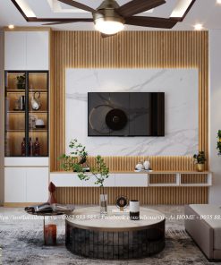 phong khach va bep mau vang