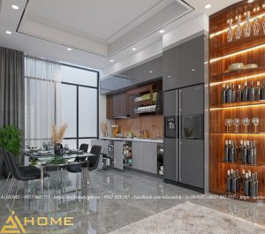 Tủ bếp và phòng khách nhà phố2