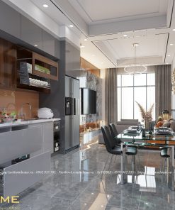 Tủ bếp và phòng khách nhà phố