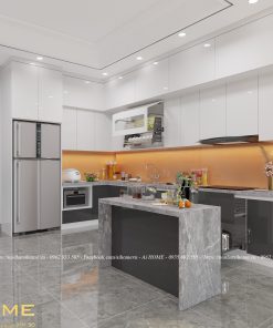 Tủ bếp 3 tầng chữ L có bàn đảo