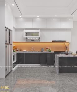 Tủ bếp 3 tầng chữ L có bàn đảo