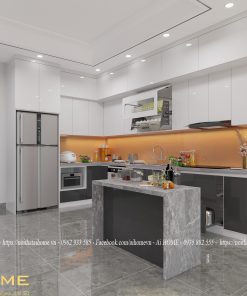 Tủ bếp 3 tầng chữ L có bàn đảo