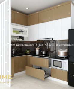 Tủ bếp chữ L 3 tầng