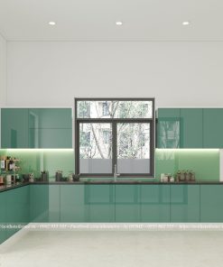 Tủ bếp thùng inox cánh kính