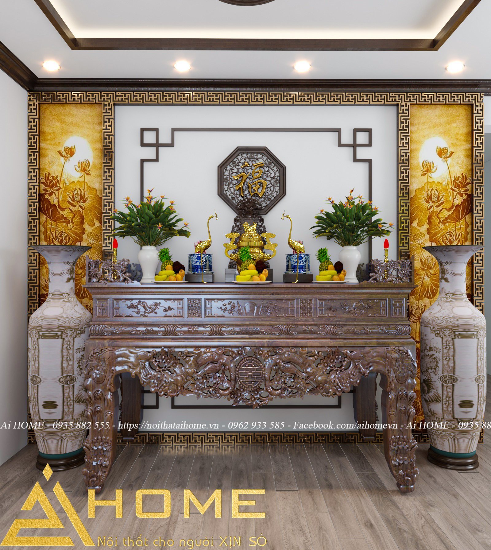 Thiết kế nội thất phòng thờ ở Quảng Ninh đẹp cho gia đình